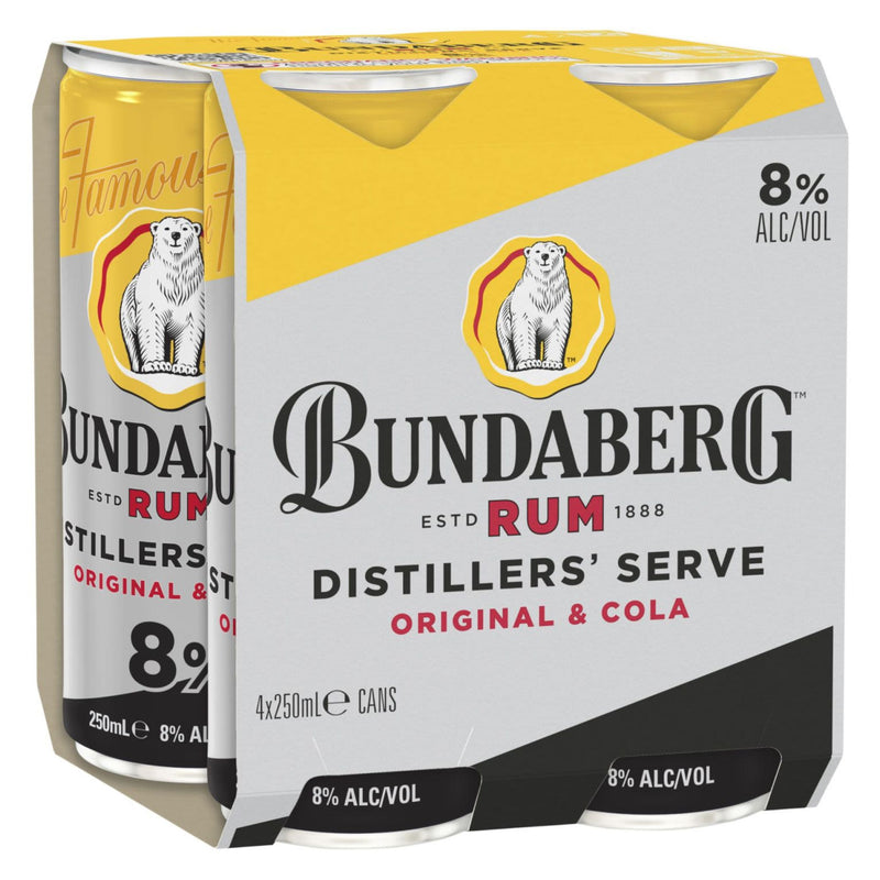 Bundaberg Rum & Cola 8% 250ml 4pk