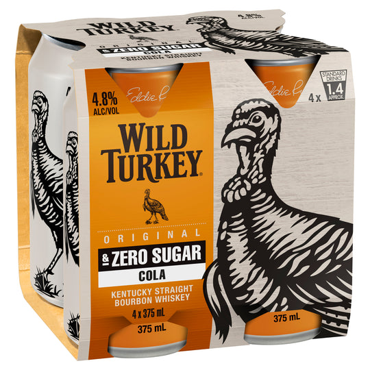 Wild Turkey Bourbon and Cola Zero Sugar Cans 375ml 4pk