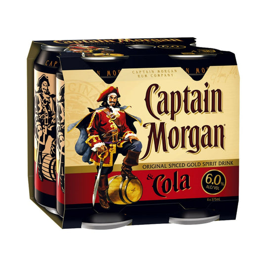Captain Morgan Rum and Cola 6% Can 375ml 4pk