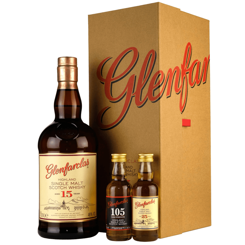 Glenfarclas 15-Year-Old Scotch Whisky 700ml + 105 & 25YO 50ml Miniature Gift Pack