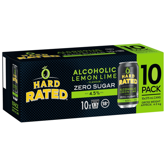 Hard Rated Zero Sugar Lemon Lime Can 375ml 10pk