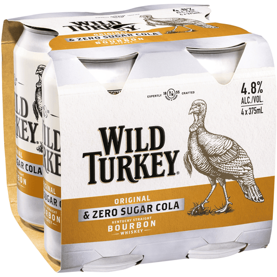 Wild Turkey Bourbon and Cola Zero Sugar Cans 375ml 4pk