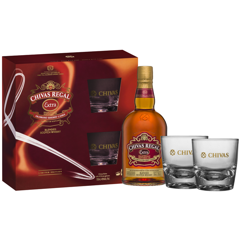 Chivas Regal Extra Blended Scotch Whisky + 2 Glasses Gift Pack