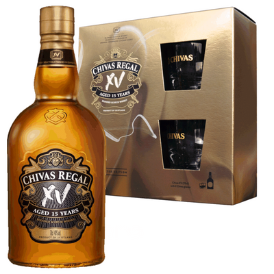 Chivas Regal XV 15 Year Old Blended Scotch Whisky + 2 Glasses Gift Pack