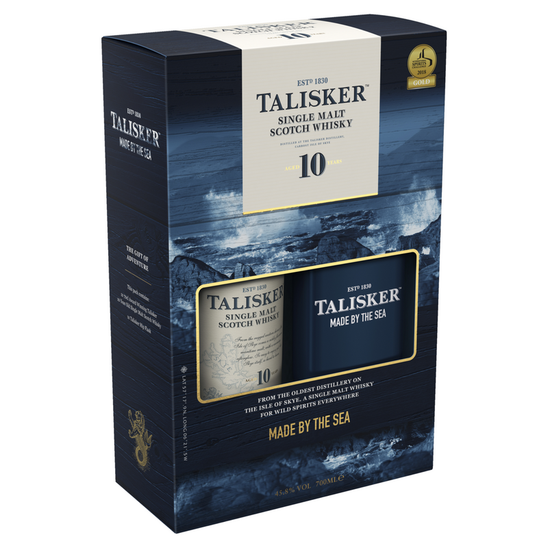 Talisker 10 Year Old Single Malt Scotch Whisky & Hip Flask Gift Pack
